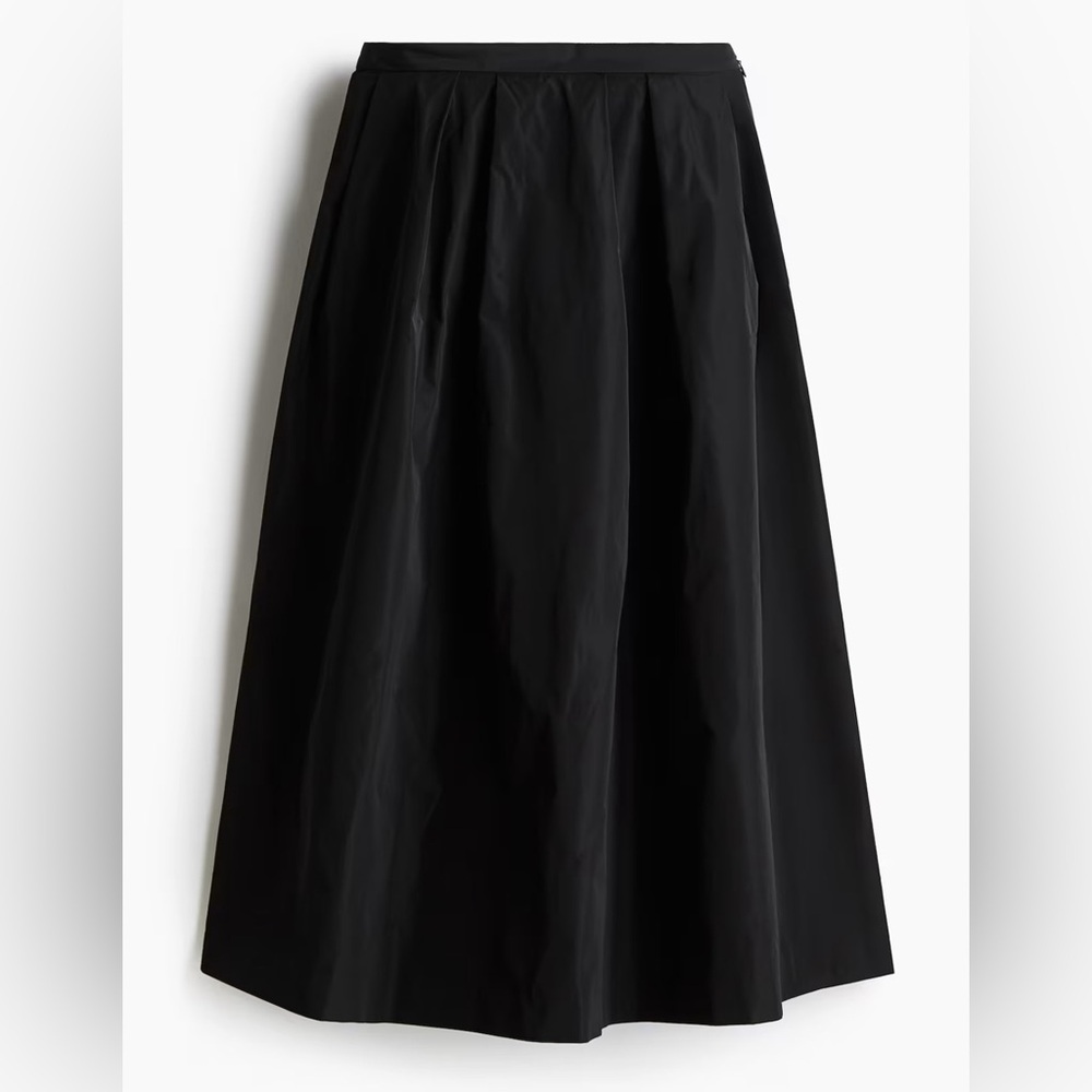 H&M Black A-Line Midi Skirt | Classic Swishy Satin Look | Size 8